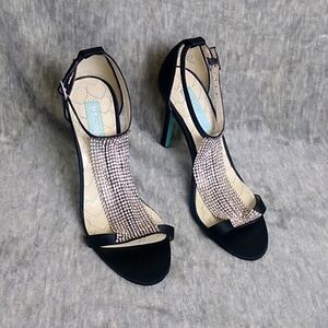 Betsey Johnson Womens Mesh Stiletto Heels Sandals Shoes sz 7.5 M Black